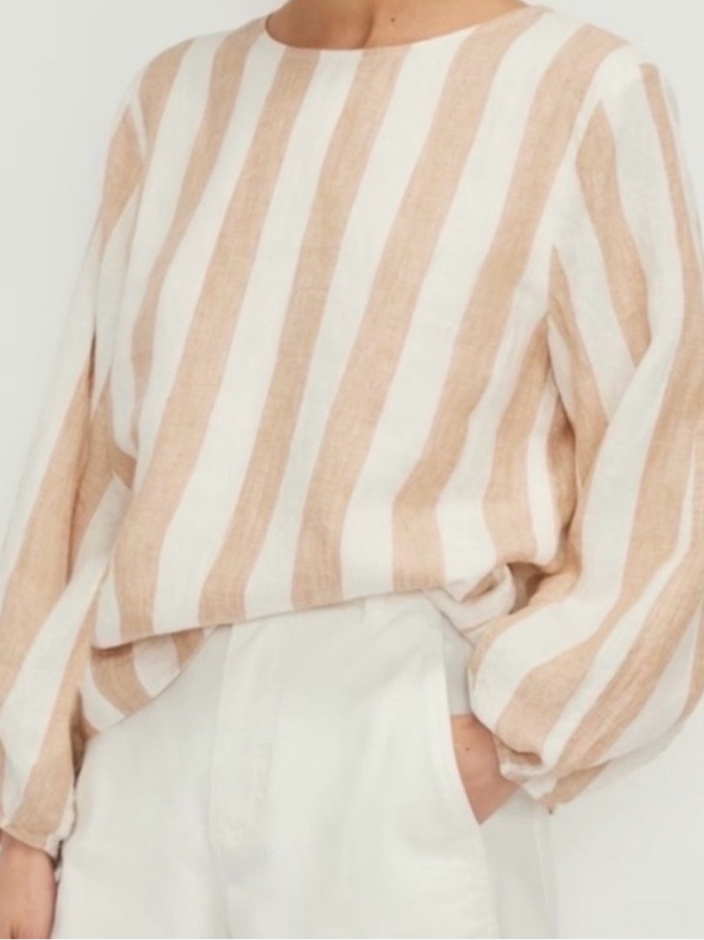 Everlane Striped Beige & White Long Sleeve Women's Top